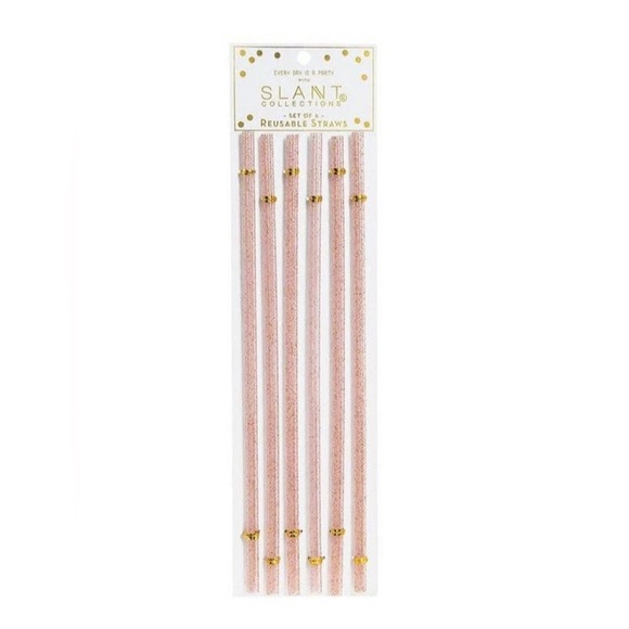 Set of 6 pink glitter reusable 11” straws - Picture 1 of 6